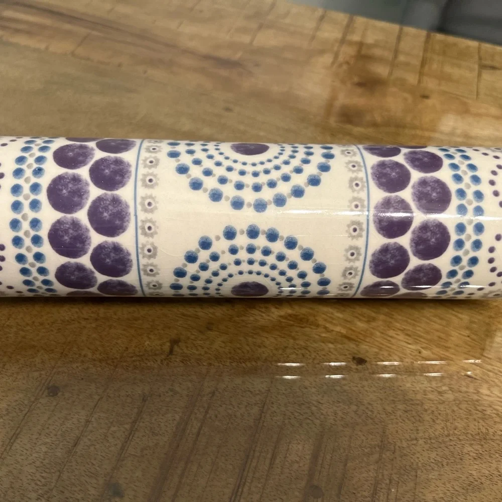 Anthropologie Psychedelic Pattern Ceramic Rolling Pin W/ Wood Handles